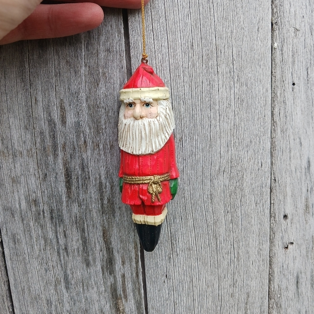 Vintage Enesco Wooden Santa Icicle Christmas Ornament Rustic Decor‎ Hanging